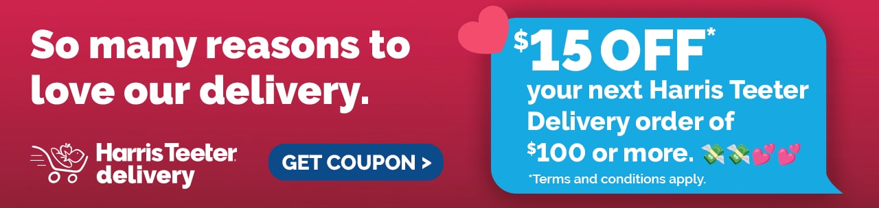 Save $15 when you spend $100 or more on HT Delivery! 