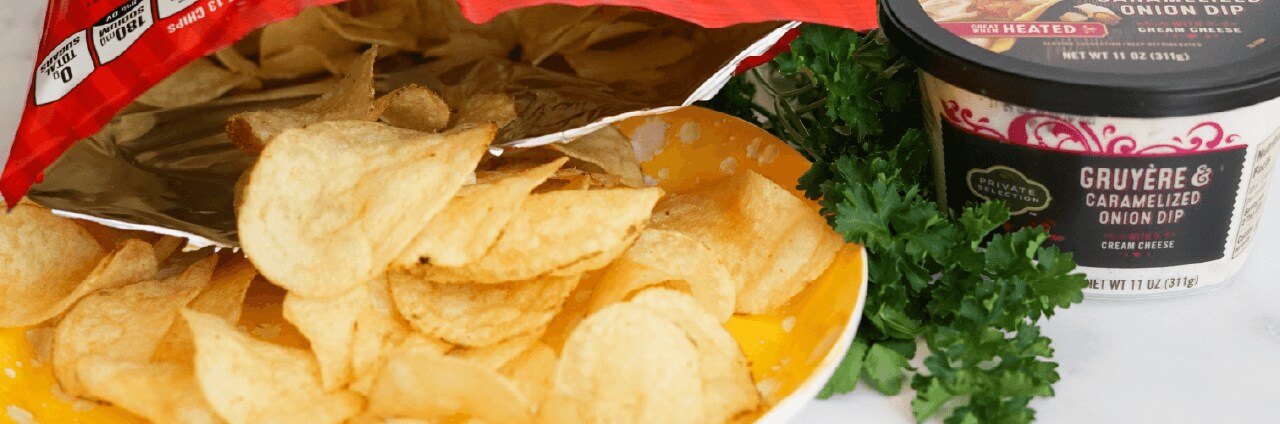 Herbed Chips with Gruyere & Onion Dip