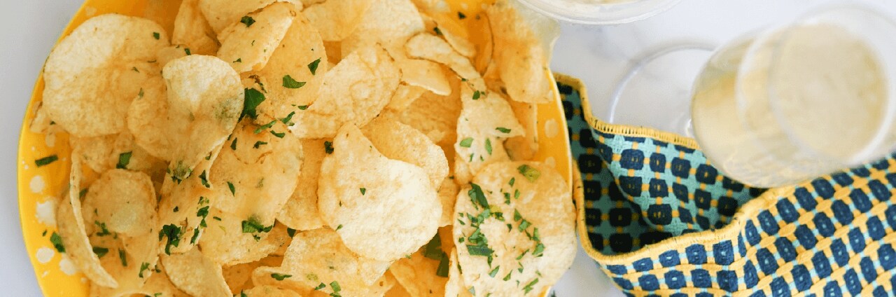 Herbed Chips with Gruyere & Onion Dip